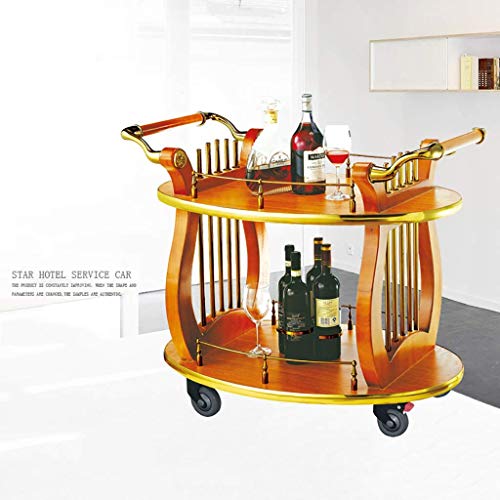 Shopping Trolleys Carro de Madera Maciza de Vino Cesta Hotel Mobile Empuje Manual Car Service Delivery Dining Car Torta del Postre Bocado de Coches (Oro 97 * 56 * 82cm)