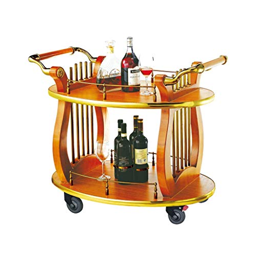 Shopping Trolleys Carro de Madera Maciza de Vino Cesta Hotel Mobile Empuje Manual Car Service Delivery Dining Car Torta del Postre Bocado de Coches (Oro 97 * 56 * 82cm)