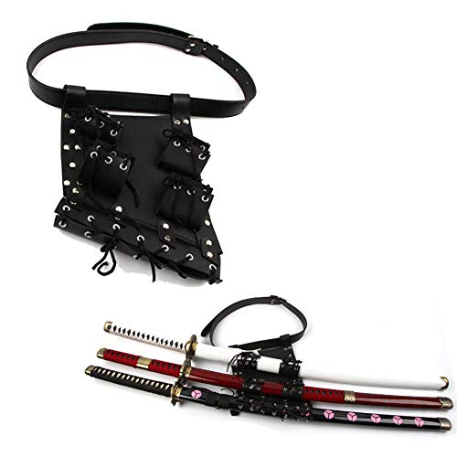 SHULI Bolsa de Espada Medieval Soporte de cinturón de Espada de Cuero Ajustable Correa Trasera Cintura Espada Rana para Disfraz de Cosplay Marrón,Negro