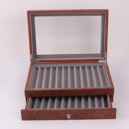 Shumo - Caja expositora para bolígrafos, caja de almacenamiento para pluma estilográfica, caja organizadora para 23 bolígrafos con ventana transparente, color rojo vino, color rojo vino