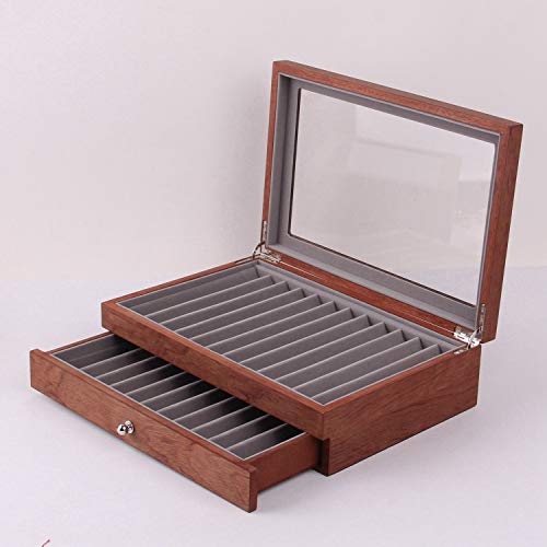 Shumo - Caja expositora para bolígrafos, caja de almacenamiento para pluma estilográfica, caja organizadora para 23 bolígrafos con ventana transparente, color rojo vino, color rojo vino