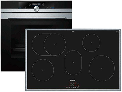 Siemens EQ2Z120 Set Pirólisis horno HB673GBS1 Acero Inoxidable + placa de inducción EH845BFB1E 10 funciones de horno 80 cm cocina de inducción A+ 71 litros