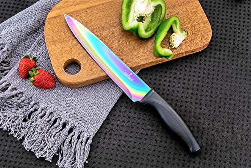 SiliSlick Juego de cuchillos de cocina | 5 cuchillos elegantes cuchillas de acero inoxidable de calidad chef con mangos ergonómicos