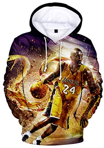 Silver Basic Sudadera con Capucha de Manga Larga para Hombre Jersey de Juego de Baloncesto con Estampado 3D Sudadera Deportiva Suelta Jersey 24 Sudadera XS,Mamba-1