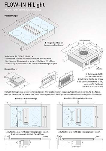 Silverline FLIK 800 ESK FLOW-IN - Cocina HiLight (sin inducción) + campana extractora/campana de mesa con motor, 80 cm