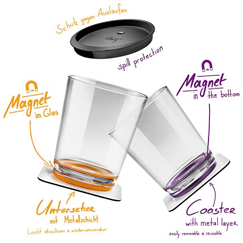 silwy magnetic drinkware – vasos de plástico irrompibles y antideslizantes con imán integrado y posavasos metálicos – camping, barco, niños - Hup Orange