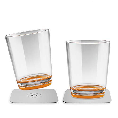 silwy magnetic drinkware – vasos de plástico irrompibles y antideslizantes con imán integrado y posavasos metálicos – camping, barco, niños - Hup Orange
