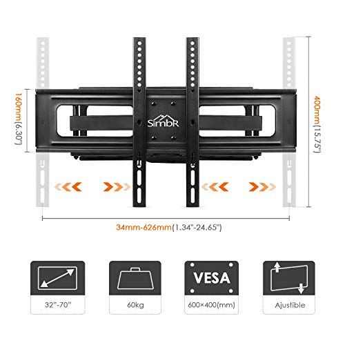 SIMBR Soporte de Pared para TV 32-70" Pantalla LED/LCD/Plasma/Curva Televisión Carga Máxima 60kg VESA Máxima 600×400mm Inclinable y Brazos Giratorios y Extensible