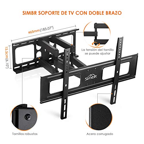 SIMBR Soporte de Pared para TV 32-70" Pantalla LED/LCD/Plasma/Curva Televisión Carga Máxima 60kg VESA Máxima 600×400mm Inclinable y Brazos Giratorios y Extensible