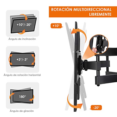 SIMBR Soporte de Pared para TV 32-70" Pantalla LED/LCD/Plasma/Curva Televisión Carga Máxima 60kg VESA Máxima 600×400mm Inclinable y Brazos Giratorios y Extensible