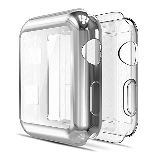 Simpeak Funda Compatible con Apple Watch 38mm Series 3/2(1*Transparent + 1*Gris Plata), 2 Packs Ligero y Suave de Silicona Ultra Fino TPU Funda Compatible para Apple Watch 38mm