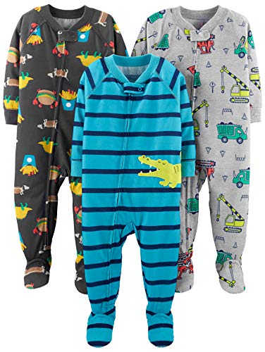 Simple Joys by Carter's 3-Pack Loose Fit Flame Resistant Polyester Footed Pajamas Sets, Food/Trucks/Alligator, 4T