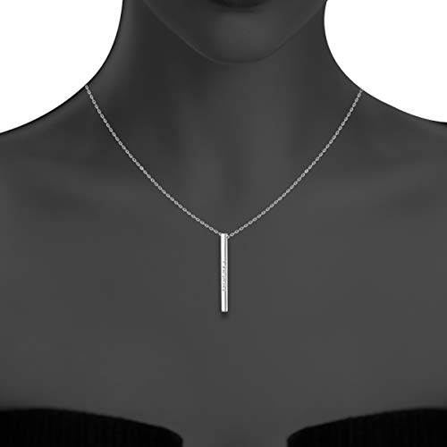 SIMPLGIRL Plata de Ley Collar Colgante de Barra Vertical, YO Soy Fuerte Joyería Minimalista de Inspiración para Mujeres Niñas 45 cm + 5 cm