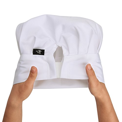 Simpoly Juego de 3 Gorros de Chef para Mujer y Hombre, Banda Elástica para Adultos, Juguete Ajustable para restaurantes, Cocina, Catering, Ligero, Transpirable, Cómodo (Blanco)