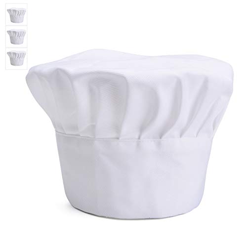 Simpoly Juego de 3 Gorros de Chef para Mujer y Hombre, Banda Elástica para Adultos, Juguete Ajustable para restaurantes, Cocina, Catering, Ligero, Transpirable, Cómodo (Blanco)