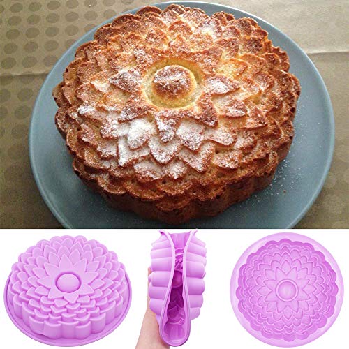 SIMUER 3Pcs moldes de Silicona para Tartas, diseño de Flores, Redondos, Grandes, Moldes de Silicona para Caramelos, Chocolate, Hornear, Tarta, Galletas, Jabón