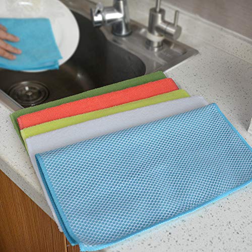 Sinland al por Mayor 5 Colores Surtidos Mejor Gamuza de Microfibra Plato paños de Cocina paños de Limpieza con Poli Scour Side 12 "x12