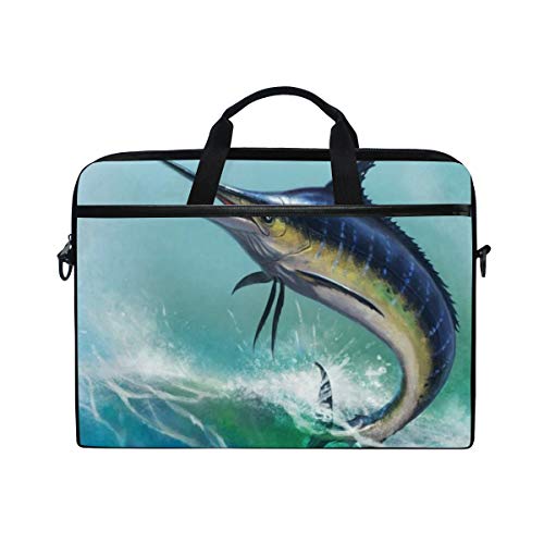 SIONOLY 15-15.4 Inch Estuche para Laptop,Pez Saltar Marlin Azul MoverPez Espada Hermoso Un Wate Rayado,Nueva computadora portátil Messenger Satchel Maletín Bolsas de Hombro de Trabajo 15-15.4"