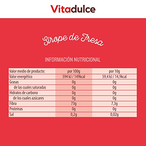 Sirope de fresa sin azúcar, Sirope bajo en calorías, Topping de fresa 400 gr - Vitadulce