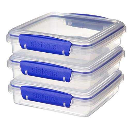 Sistema 1643, Fiambreras para Sándwiches, 450 ml, 14.5 x 15 x 12.4 cm, Pack de 3 Unidades