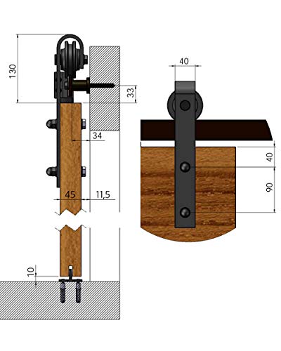 Sistema de puerta corredera recta 200 cm – Juego completo con ruedas y carril – Sistema de puerta corredera recta de 2 metros – 3 colores - Rust