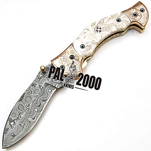 SJPJ 9565 Cuchillo de bolsillo de hoja de acero de damasco hecho a mano personalizado con vaina billet cocinero cocina casa jardín coleccionable bar camping plegable