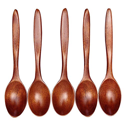 SKAYS - Cuchara de madera para hornear, mezclar sopa, vajilla, utensilios de cocina, herramientas de catering, 18 cm, juego de 5 cucharas de madera