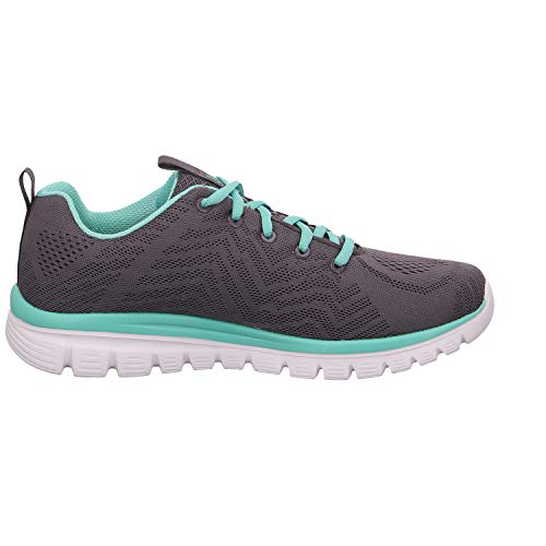 Skechers Women 12615 Low-Top Trainers, Grey (Charcoal Mesh/Green Trim Ccgr), 6 UK (39 EU)