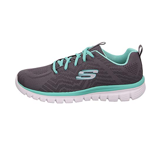 Skechers Women 12615 Low-Top Trainers, Grey (Charcoal Mesh/Green Trim Ccgr), 6 UK (39 EU)