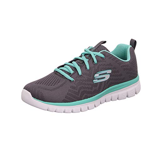 Skechers Women 12615 Low-Top Trainers, Grey (Charcoal Mesh/Green Trim Ccgr), 6 UK (39 EU)