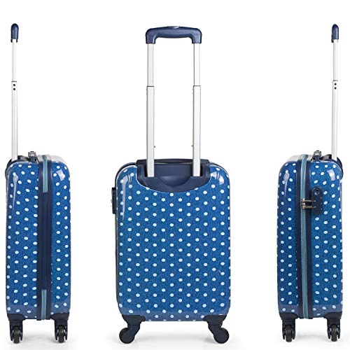 SKPAT - Maleta Infantil Cabina de Viaje 4 Ruedas Trolley Policarbonato Estampado Lunares. Equipaje de Mano. Rígida y Ligera. Candado. Low Cost. Estilo y Marca. 66450, Color Tejano