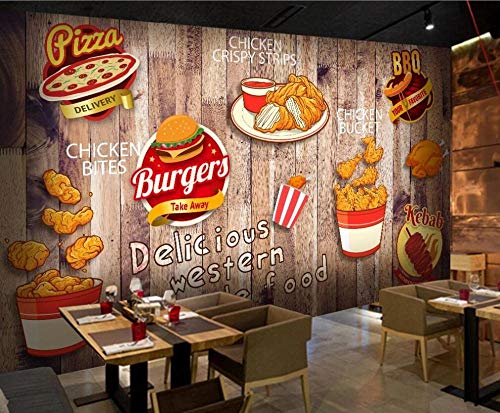 SKTYEE Mural de papel tapiz 3D personalizado Fried Chicken Burger Western Restaurant Mural Mural de papel tapiz de decoración, 250x175 cm (98.4 by 68.9 in)