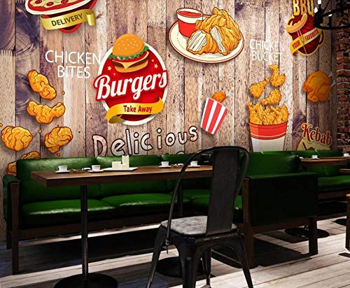 SKTYEE Mural de papel tapiz 3D personalizado Fried Chicken Burger Western Restaurant Mural Mural de papel tapiz de decoración, 250x175 cm (98.4 by 68.9 in)