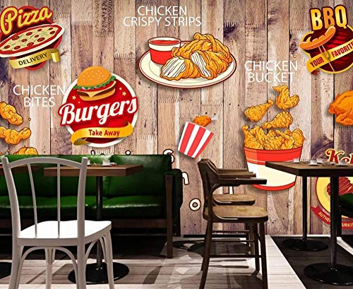 SKTYEE Mural de papel tapiz 3D personalizado Fried Chicken Burger Western Restaurant Mural Mural de papel tapiz de decoración, 250x175 cm (98.4 by 68.9 in)