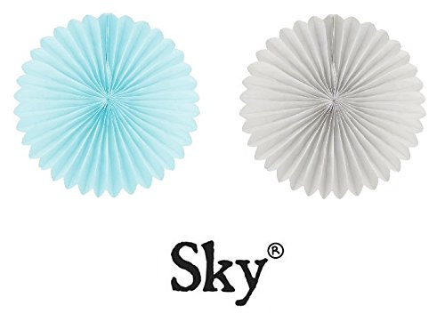 Sky - Juego de 12 abanicos de papel de seda, 25 cm, color blanco y azul