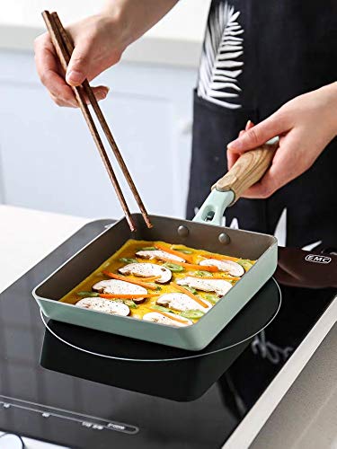 SLHP Mini sartén de tortilla japonesa Tamagoyaki Pan, olla antiadherente de aluminio con mango de madera (18,5 x 15,2 cm)