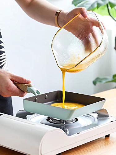 SLHP Mini sartén de tortilla japonesa Tamagoyaki Pan, olla antiadherente de aluminio con mango de madera (18,5 x 15,2 cm)