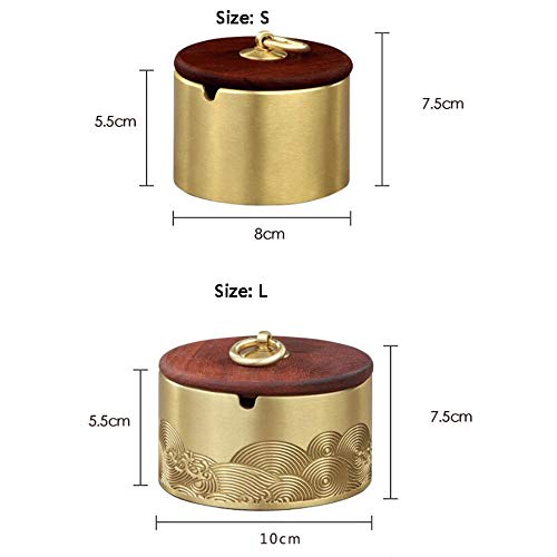 Slivy Latón de la Vendimia Cenicero con Madera Maciza Tapa de Mesa Cigarrillos ceniceros for Uso Interior y Exterior, la Bandeja portátil Fumar Ash con el Oro de la manija (tamaño : S)