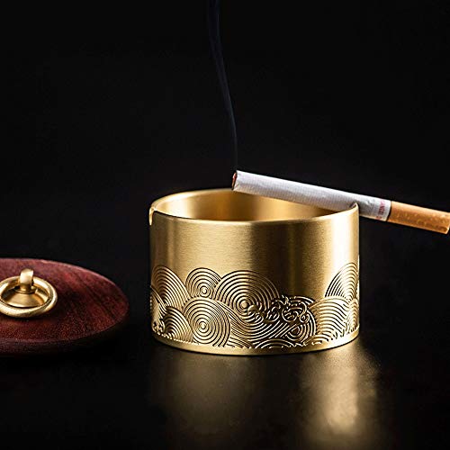 Slivy Latón de la Vendimia Cenicero con Madera Maciza Tapa de Mesa Cigarrillos ceniceros for Uso Interior y Exterior, la Bandeja portátil Fumar Ash con el Oro de la manija (tamaño : S)