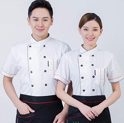 SMACO Uniformes de Manga Corta Restaurante Chef Trabajo de la Cocina Doble de Pecho Sushi Bakery Cafe Camarero Servicio de Catering de Comida Chaquetas,Blanco,XXXL