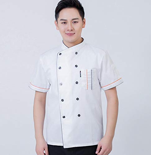 SMACO Uniformes de Manga Corta Restaurante Chef Trabajo de la Cocina Doble de Pecho Sushi Bakery Cafe Camarero Servicio de Catering de Comida Chaquetas,Blanco,XXXL