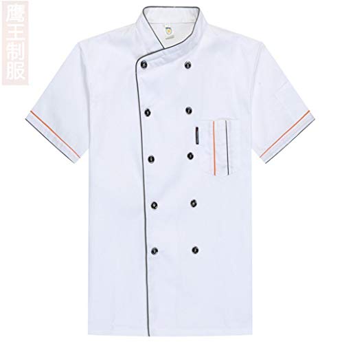 SMACO Uniformes de Manga Corta Restaurante Chef Trabajo de la Cocina Doble de Pecho Sushi Bakery Cafe Camarero Servicio de Catering de Comida Chaquetas,Blanco,XXXL