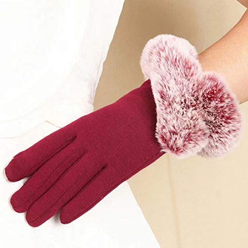 Small-shop Winter Gloves Guantes de Invierno para Mujer de Lana Corta con Manoplas de Conejo sintético, cálidos para Conducir, Talla única, Negro