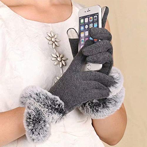 Small-shop Winter Gloves Guantes de Invierno para Mujer de Lana Corta con Manoplas de Conejo sintético, cálidos para Conducir, Talla única, Negro