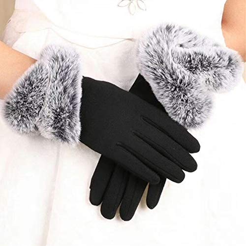 Small-shop Winter Gloves Guantes de Invierno para Mujer de Lana Corta con Manoplas de Conejo sintético, cálidos para Conducir, Talla única, Negro