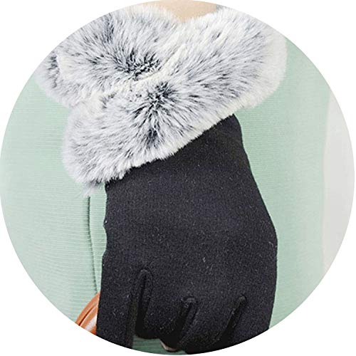 Small-shop Winter Gloves Guantes de Invierno para Mujer de Lana Corta con Manoplas de Conejo sintético, cálidos para Conducir, Talla única, Negro