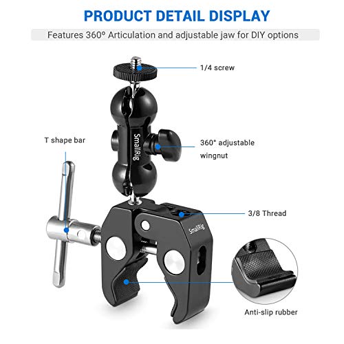 SMALLRIG Super Clamp con Mini Brazo Magico para Pantallas LED, Monitores, Camaras de Acción, Flashes - 1138