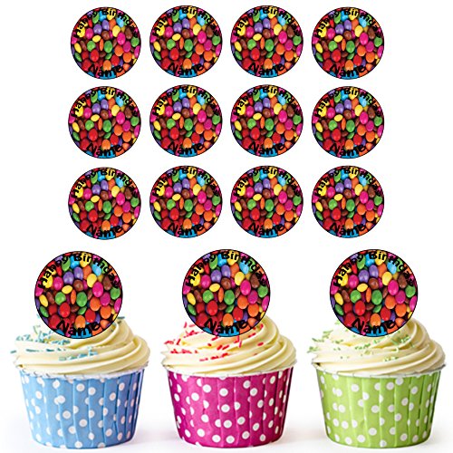 Smarties 24 personalizado comestible cupcake toppers/adornos de tarta de cumpleaños – fácil troquelada círculos