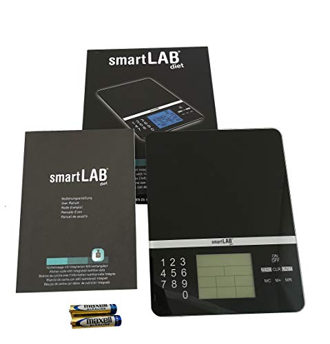 SmartLab Diet Báscula de Cocina Digital | Báscula Nutricional para el Análisis Nutricional Alimentos | hasta 1000 Alimentos Diferentes | Ideal para Controlar la Dieta, Deportistas, Diabéticos