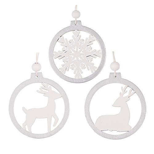 SMchwbc Suministros 3PCS Creativo White Deer/Copo de Nieve árbol Adornos de Navidad Decoración de Madera Crafts Fiesta en casa de Madera Colgantes de Navidad (Color : Multi)